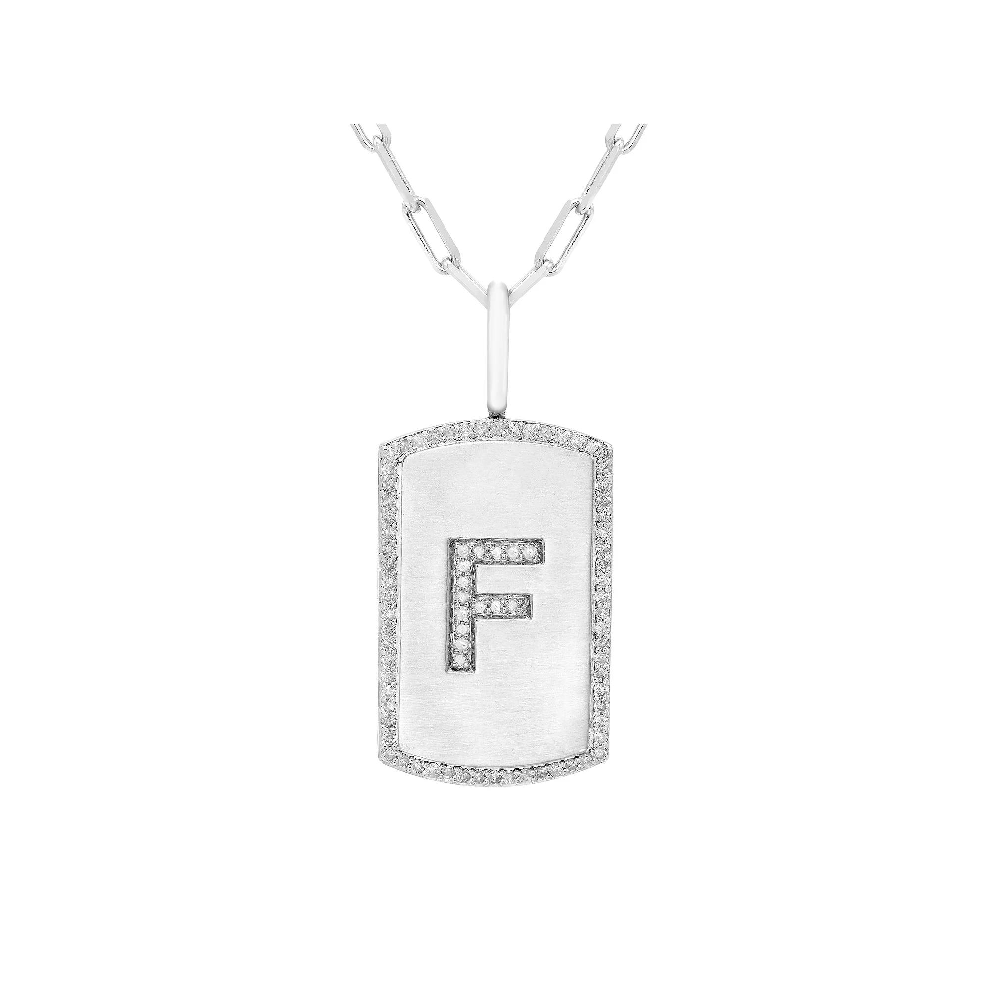 It's Personal Initial Sterling Silver & 1/4 Carat T.W. Diamond Dog Tag Necklace, Women's,  Product Image