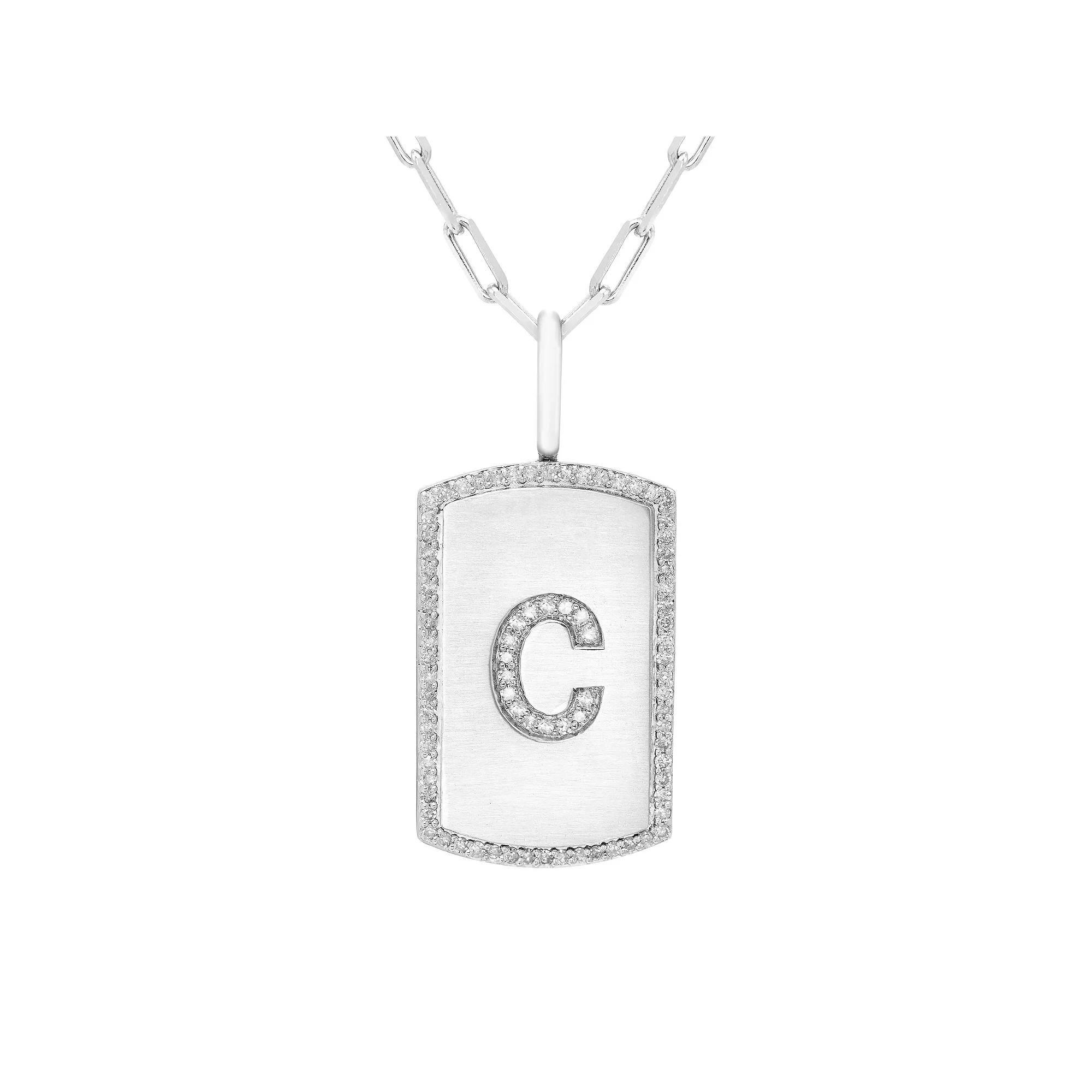 It's Personal Initial Sterling Silver & 1/4 Carat T.W. Diamond Dog Tag Necklace, Women's,  Product Image