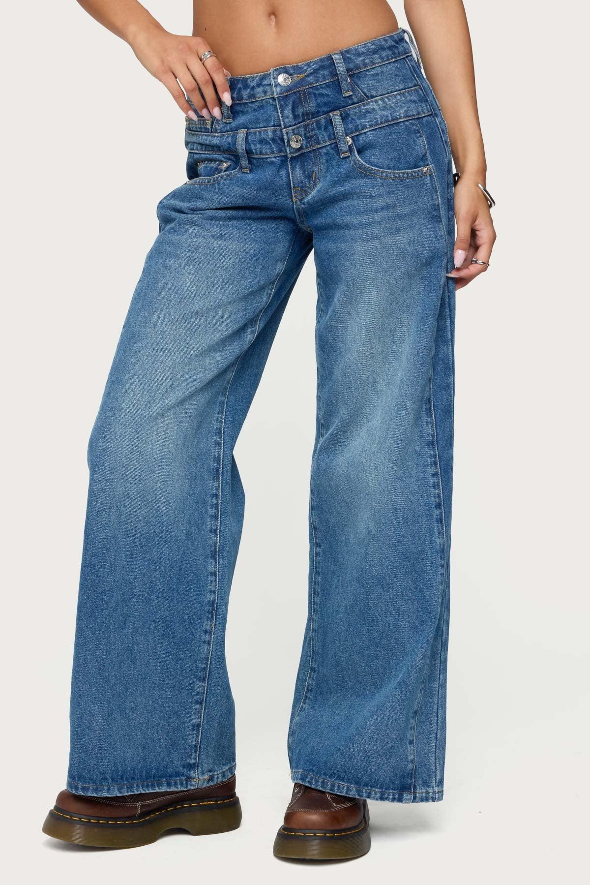 Abel Layered Look Low Rise Baggy Jeans Product Image