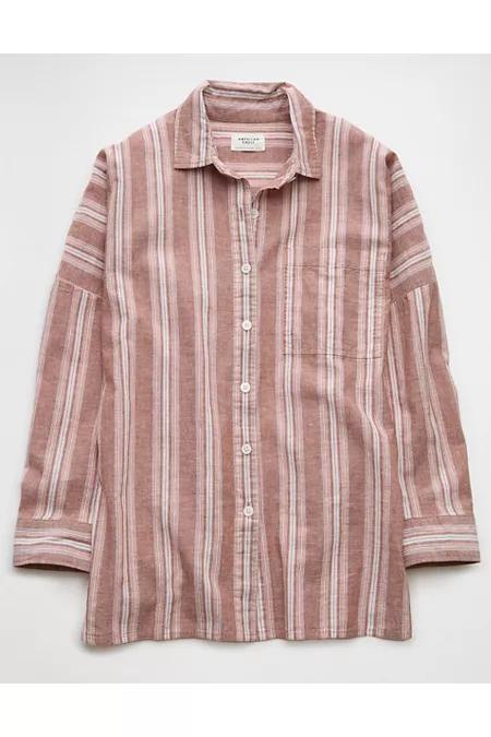 AE Go Big Linen-Blend Oversized Striped Shirt Women's Product Image