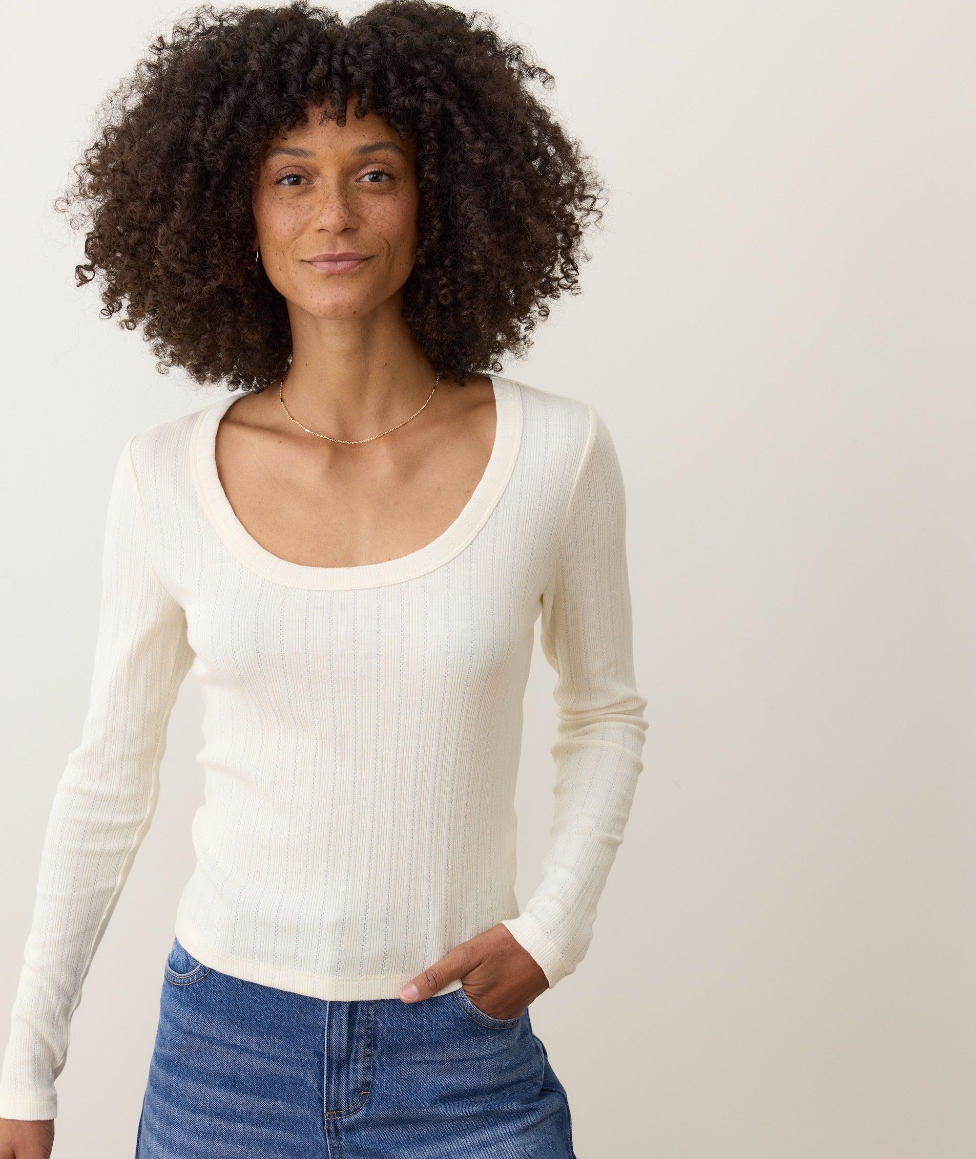 Lexi Rib Pointelle Longsleeve Scoop Tee Product Image
