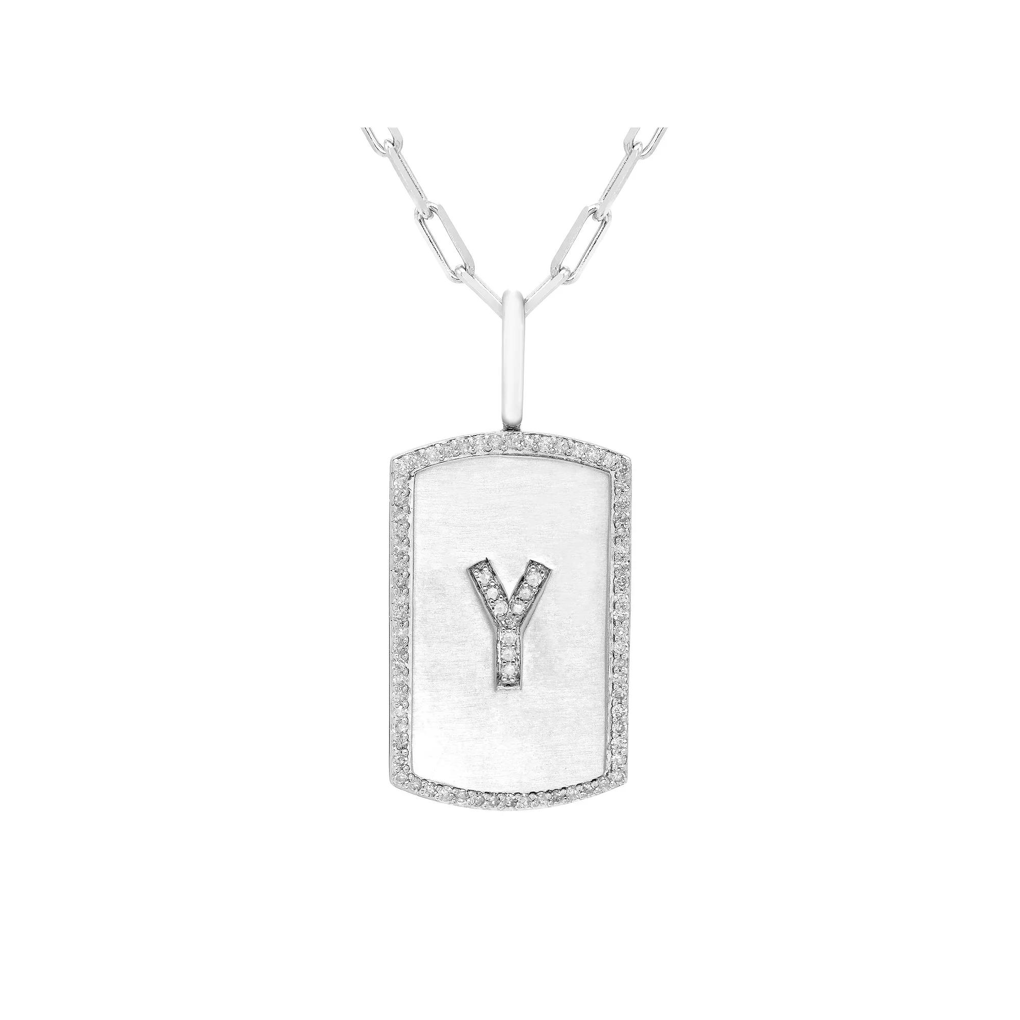 It's Personal Initial Sterling Silver & 1/4 Carat T.W. Diamond Dog Tag Necklace, Women's,  Product Image