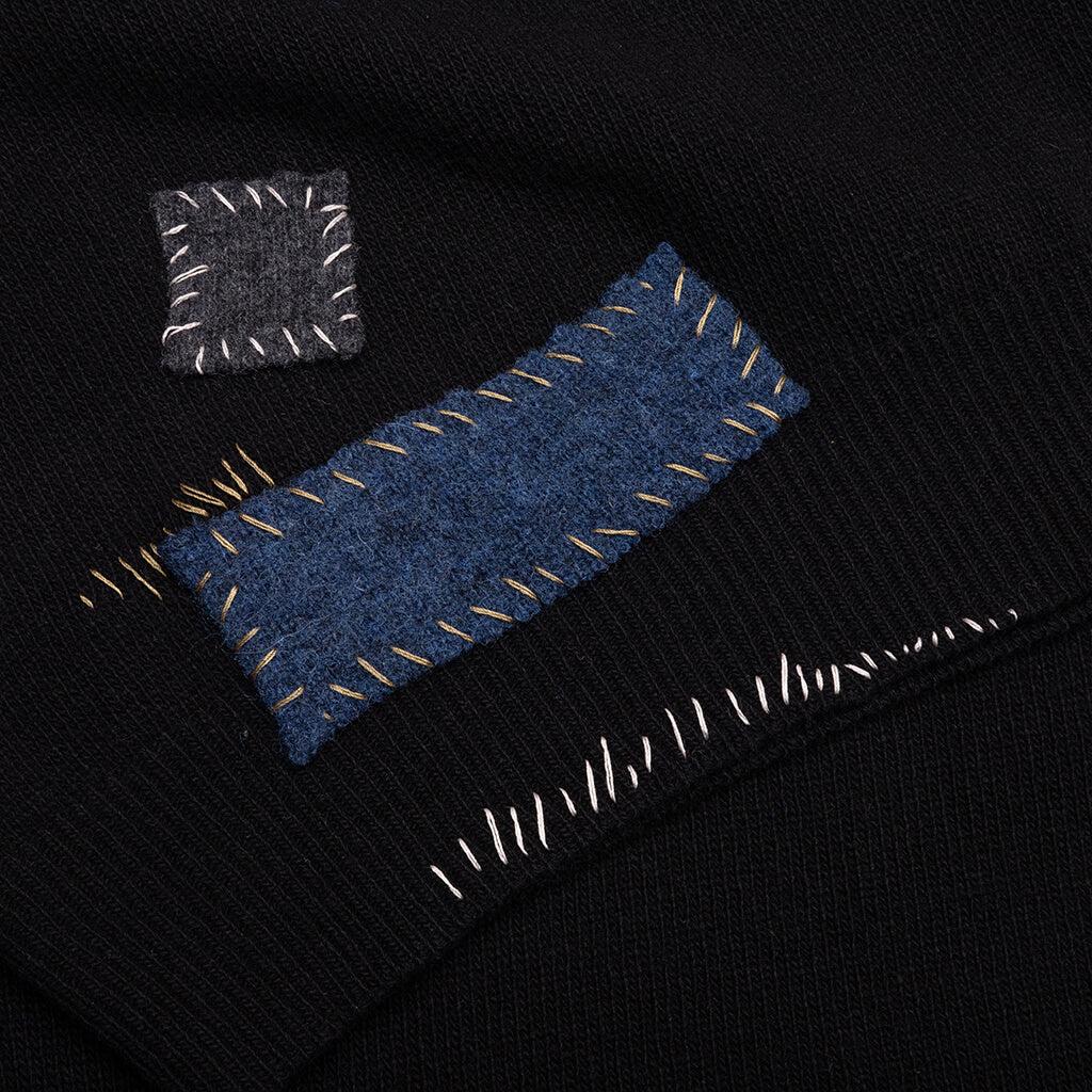 Wool Patch Mending Roundneck Sweater - Black Male Product Image