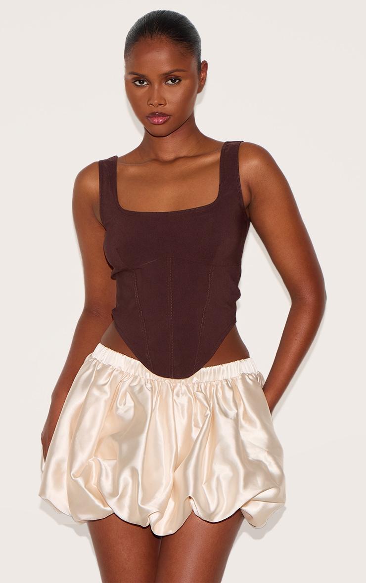  Champagne Satin Elasticated Waistband Mini Puffball Skirt Product Image