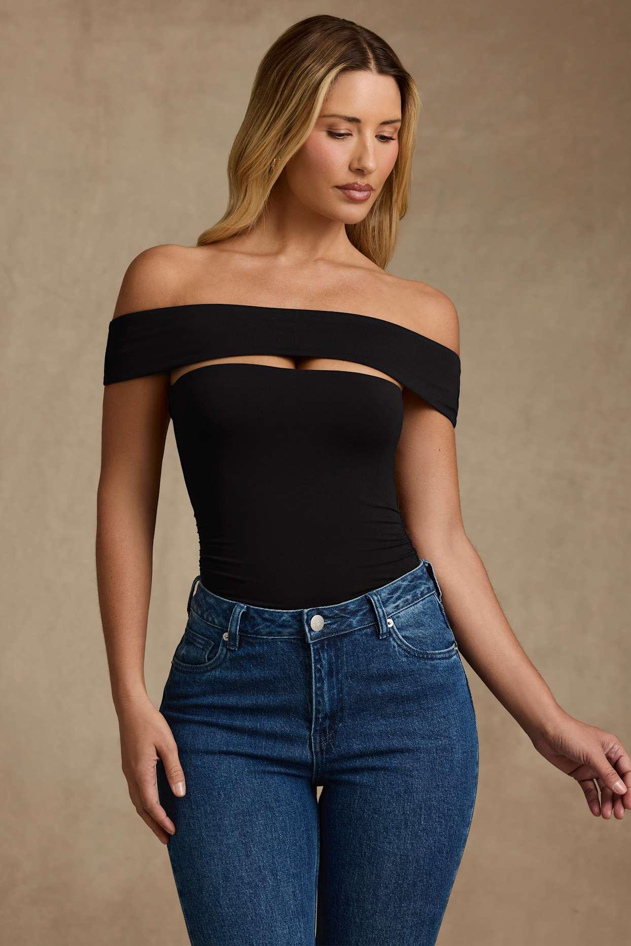 Modal Cut-Out Off-Shoulder Bodysuit in Black Female Product Image