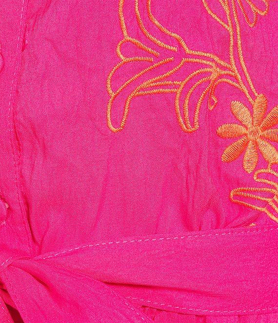 Calessa Embroidered Split V-Neck Short Sleeve Belted Maxi Dress Product Image