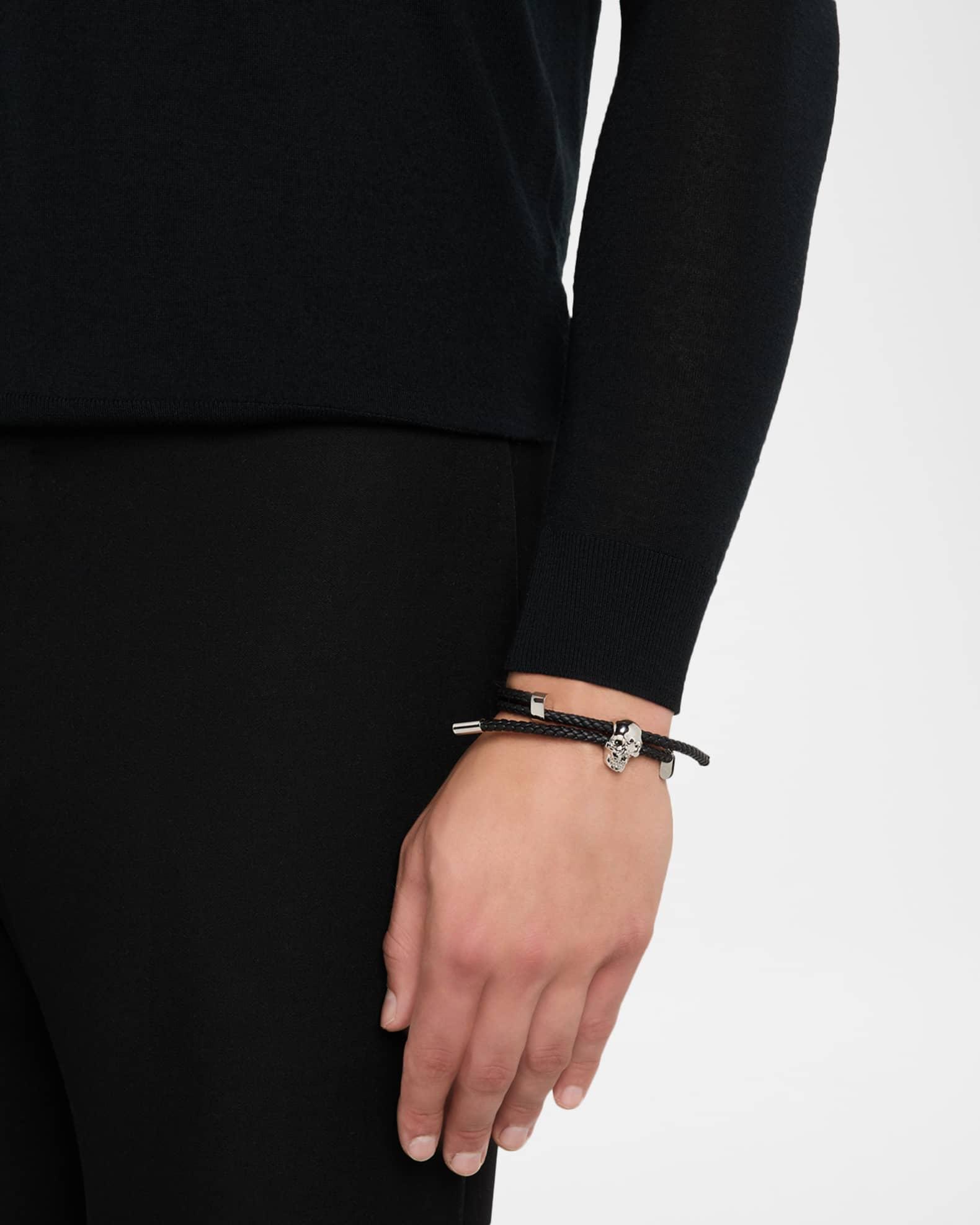 Men's Skull Woven Leather Cord Bracelet Product Image