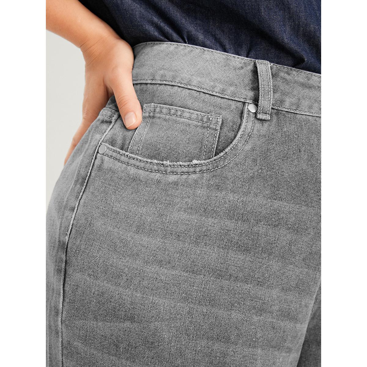 Plus Size Boyfriend Wide Leg Non Stretchy High Rise Medium Wash Jeans Women LightGray Casual Plain No stretch Pocket Jeans BloomChic 24/3X Product Image