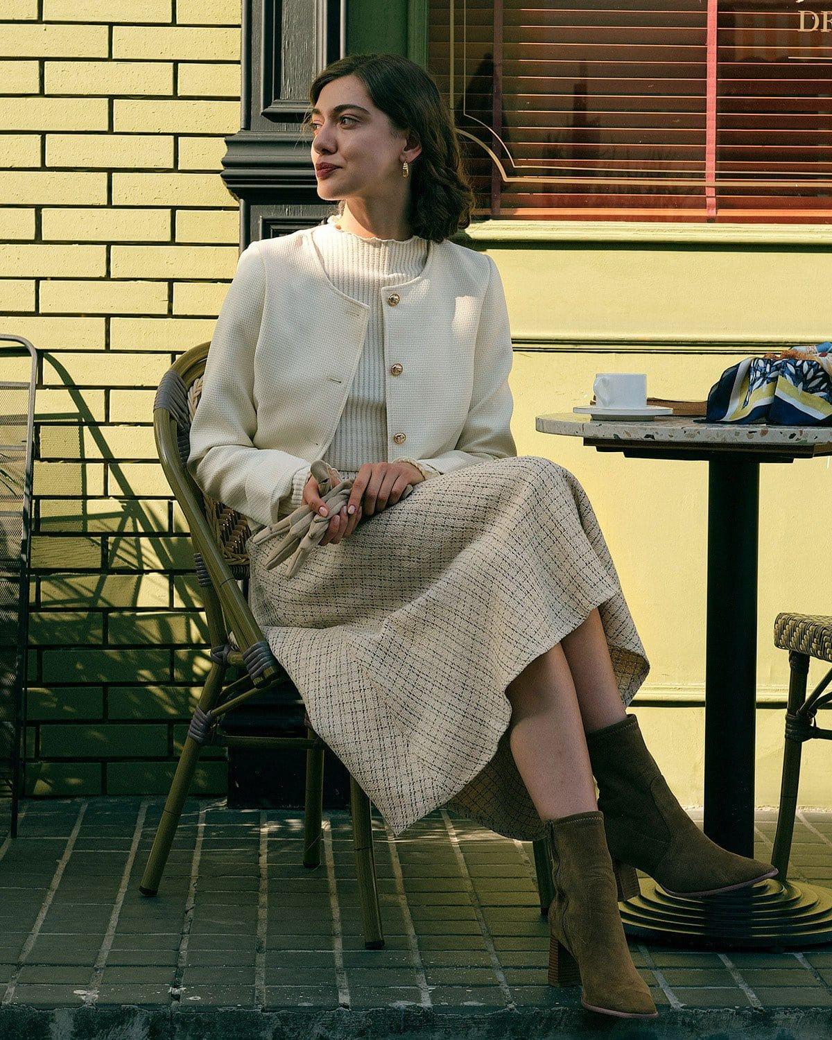 The Pearl Button High Waisted Tweed Skirt Female Product Image