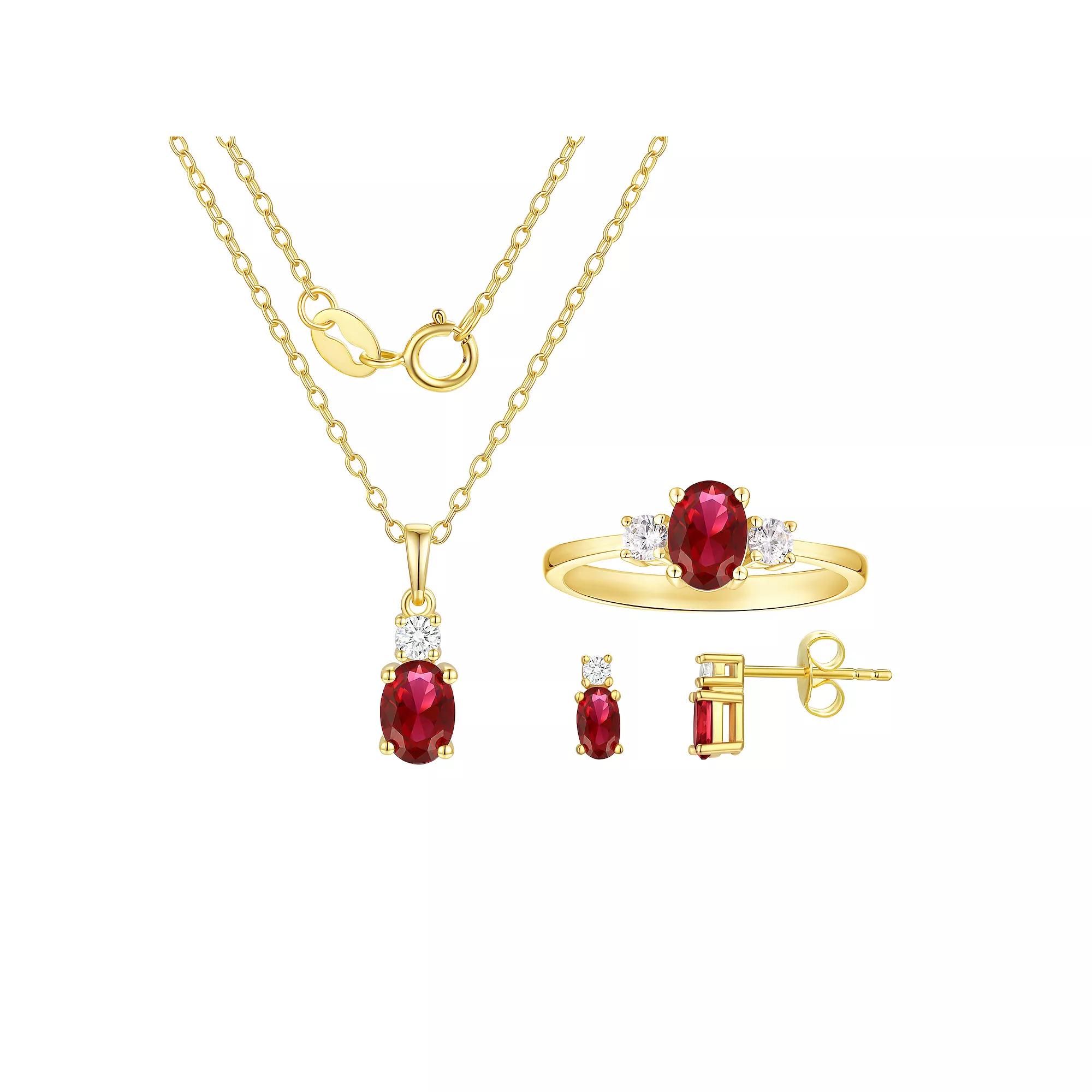 Argento Forte 14K Gold over Sterling Silver Birthstone Pendant, Ring, & Earring Set, Women's, July Product Image