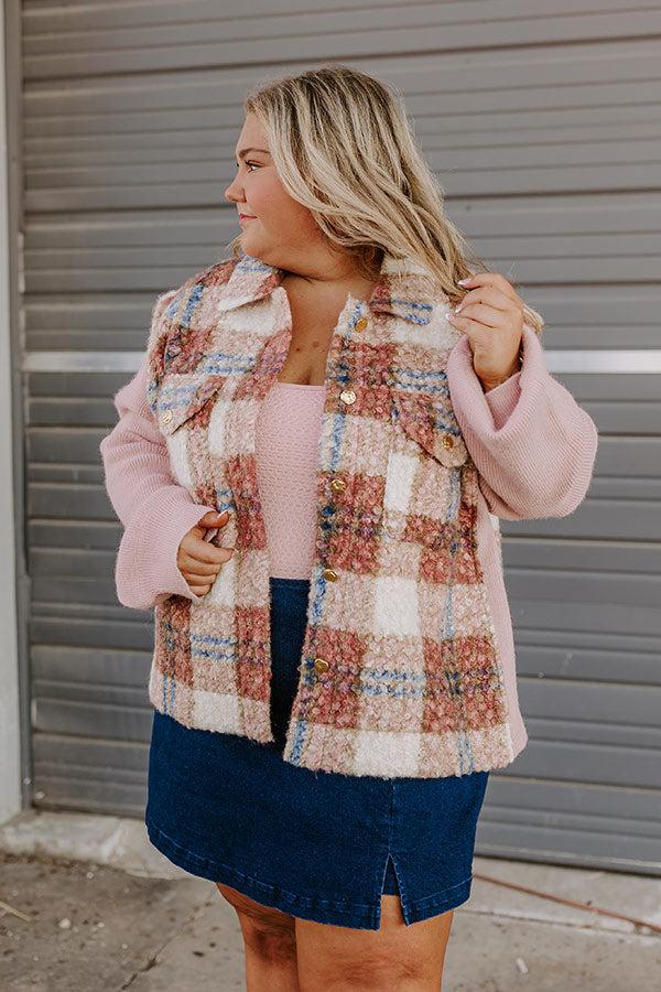 Picking Pumpkins Plaid Jacket in Blush Curves Product Image