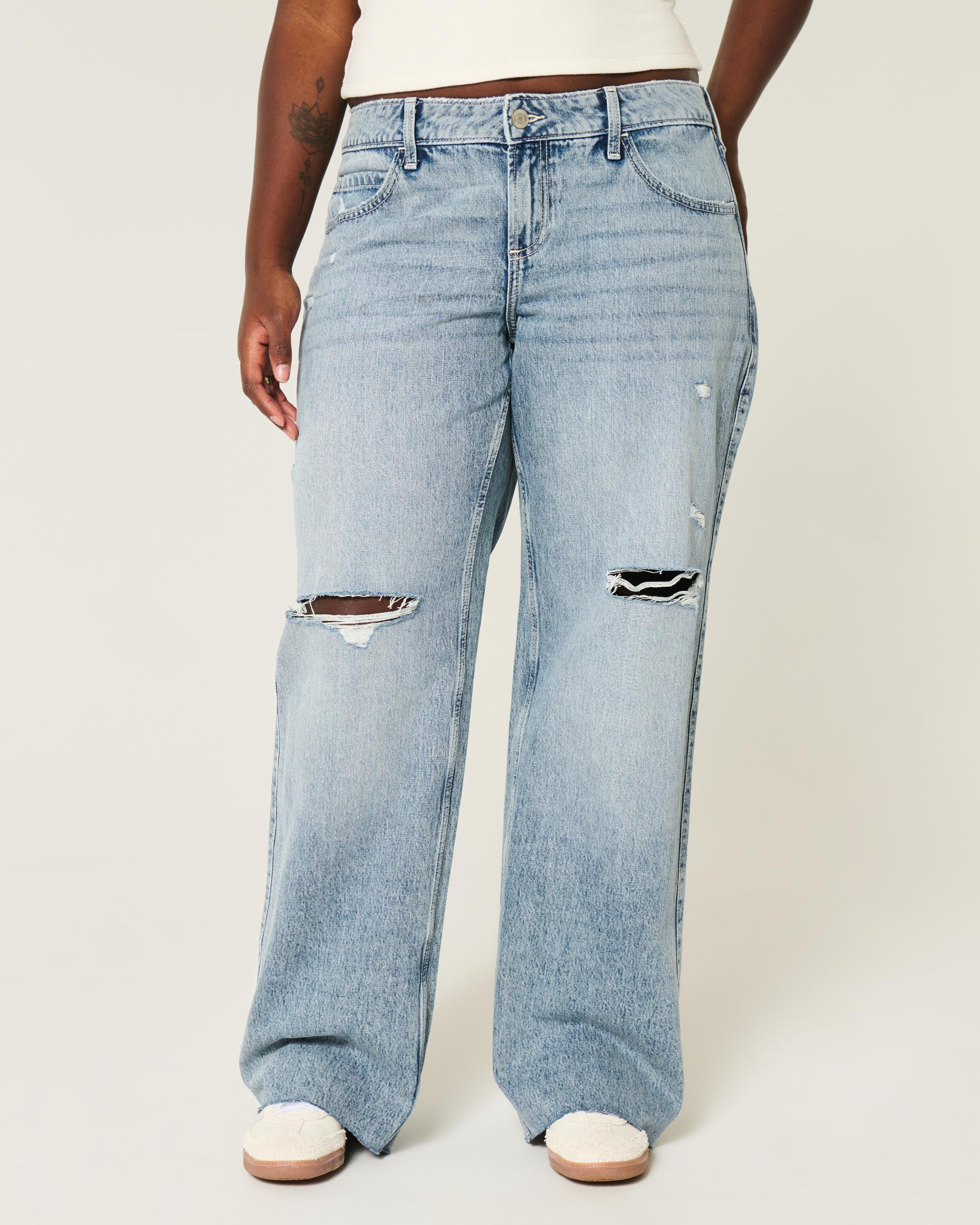 Curvy Low-Rise Ripped Medium Wash Baggy Jeans Product Image