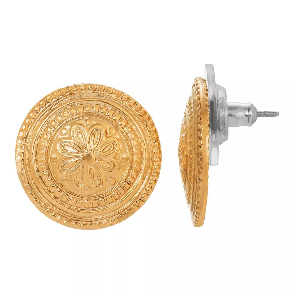 1928 Jewelry Gold Toned Round Flower Earrings, Womens, Yellow Product Image