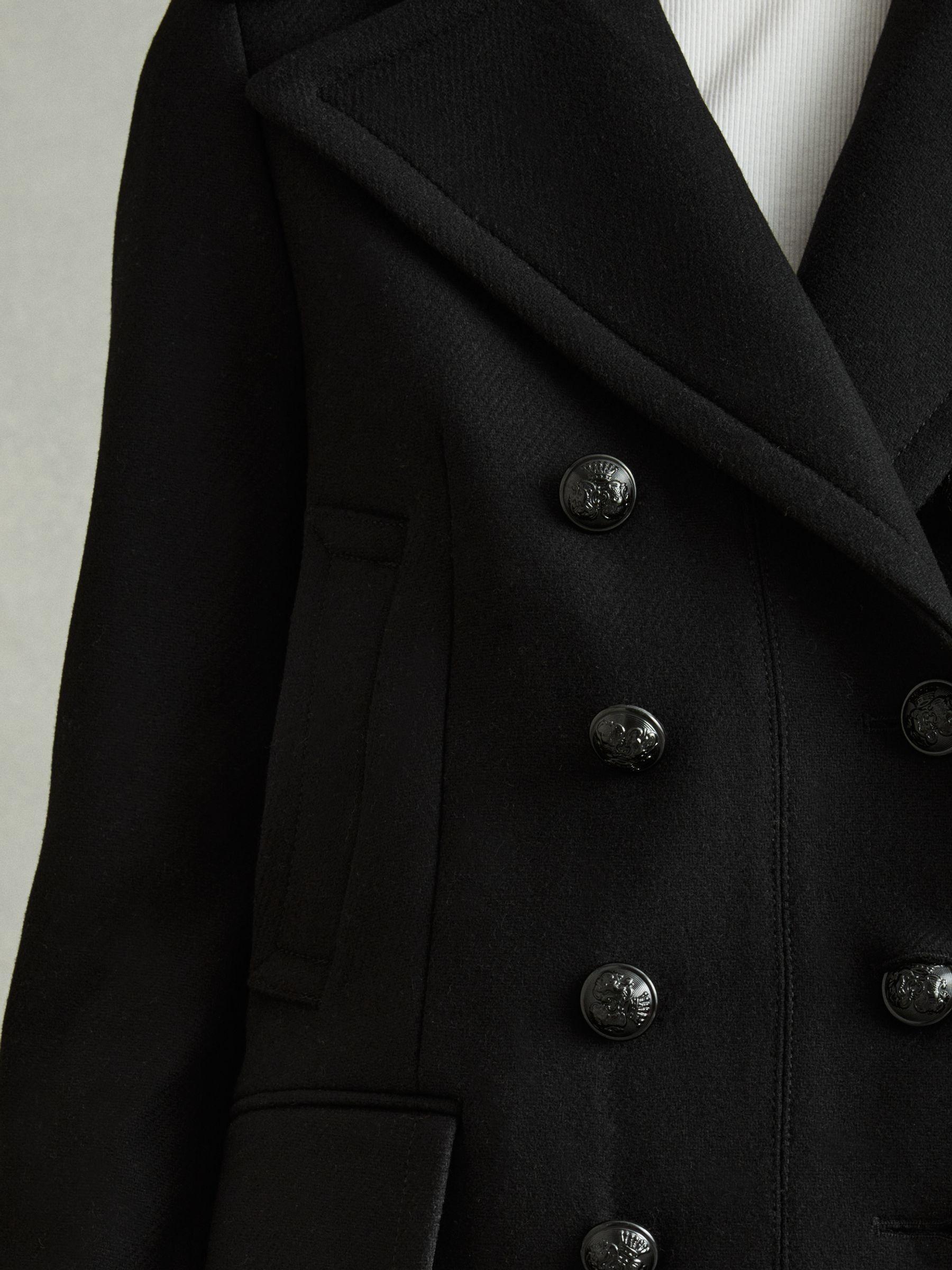 Wool Blend Double Breasted Pea Coat in Black Product Image