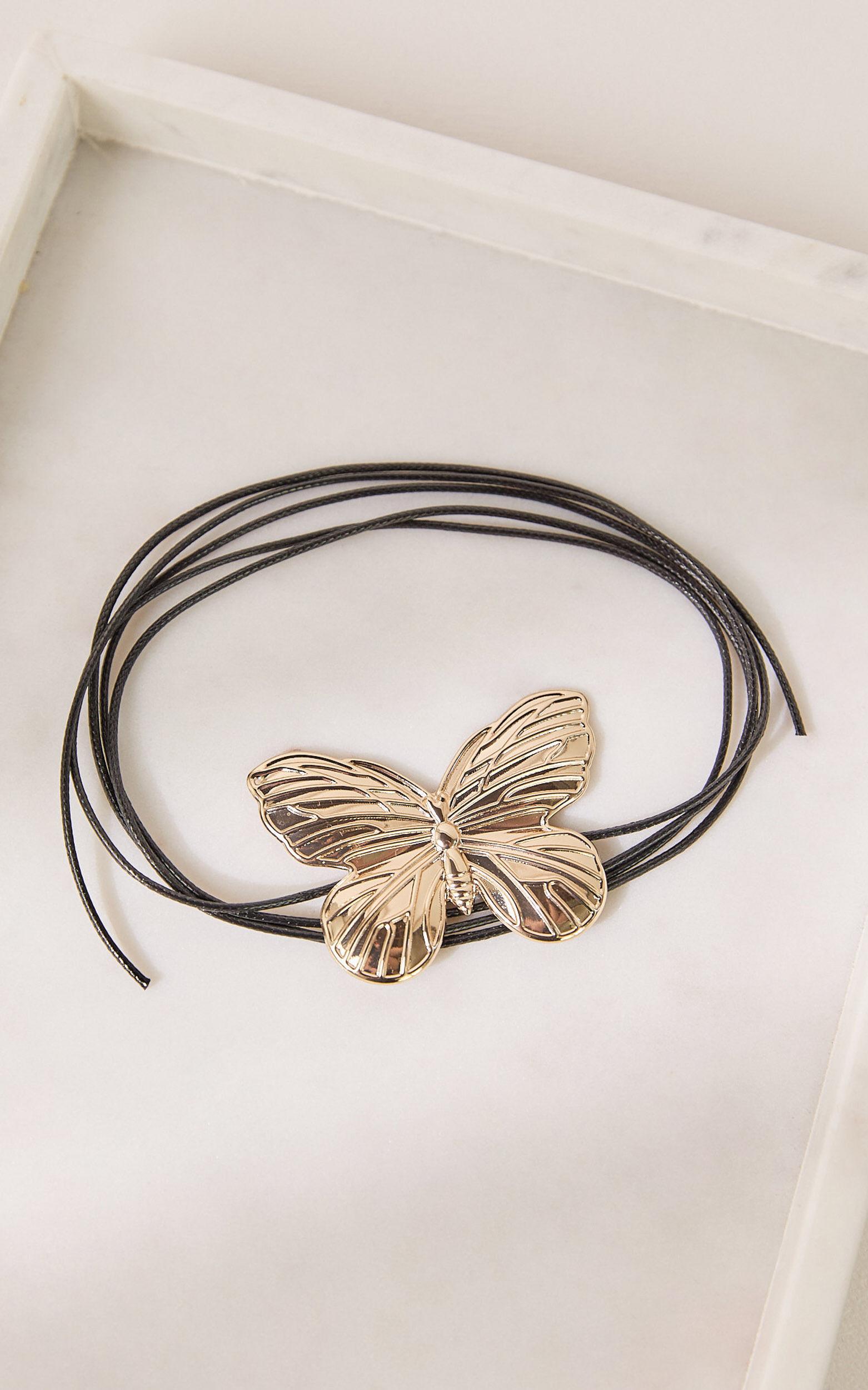 Megan Necklace - Butterfly Pendant Choker Necklace in Gold Product Image