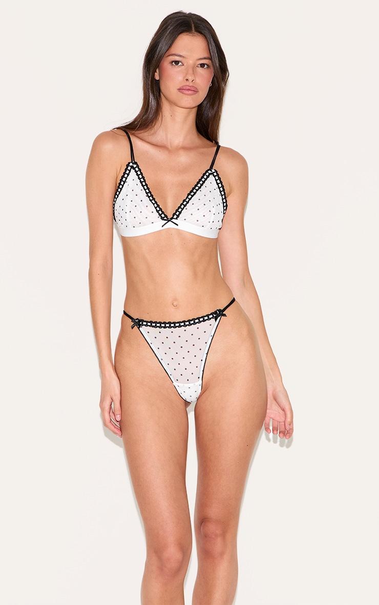 White Polka Dot Mesh Triangle Lingerie Set Product Image