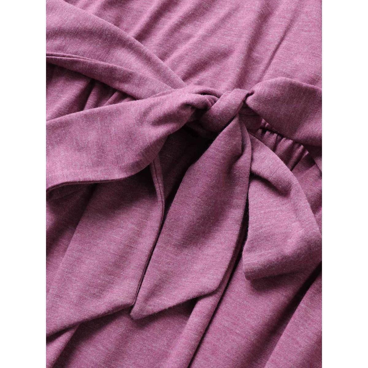 Plus Size Supersoft Essentials Plain Raglan Sleeve Belted Dress Lilac Women Basics Non Square Neck Short sleeve Curvy Midi Dress BloomChic 14-16/1X Product Image