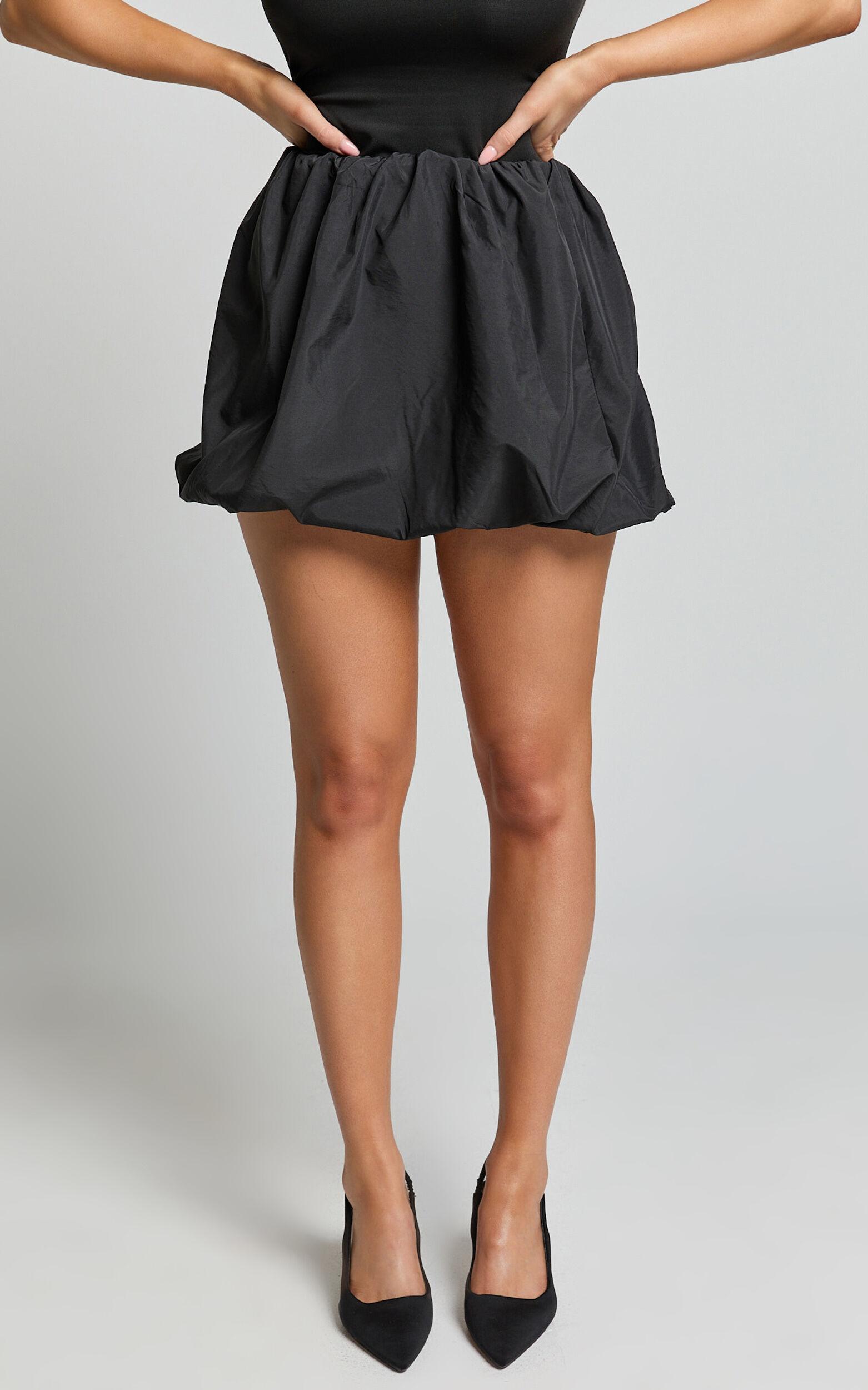 Abbey Mini Skirt - Bubble Hem Skirt in Black Product Image