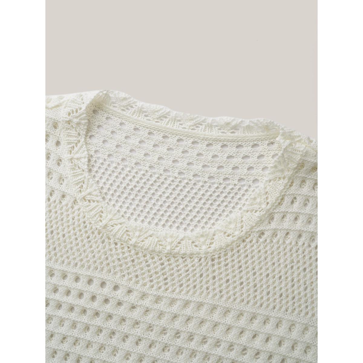 Plus Size Cut-Out Plain Round Neck Swim Cover-Up Women's Swimwear Ivory Beach Loose Cut-Out Curve Swim Cover Ups BloomChic 12/L Product Image