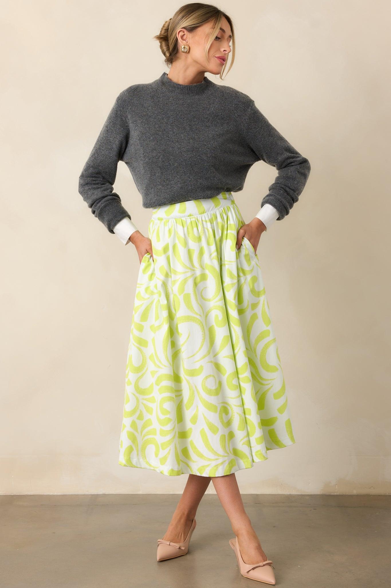 Prosperina Erica Multi Tropical Print Cotton Midi Skirt Product Image