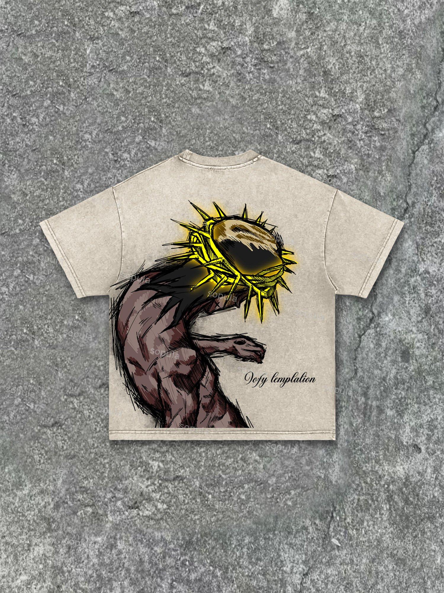 Praying Boy Print Acid Wash T-shirt Product Image