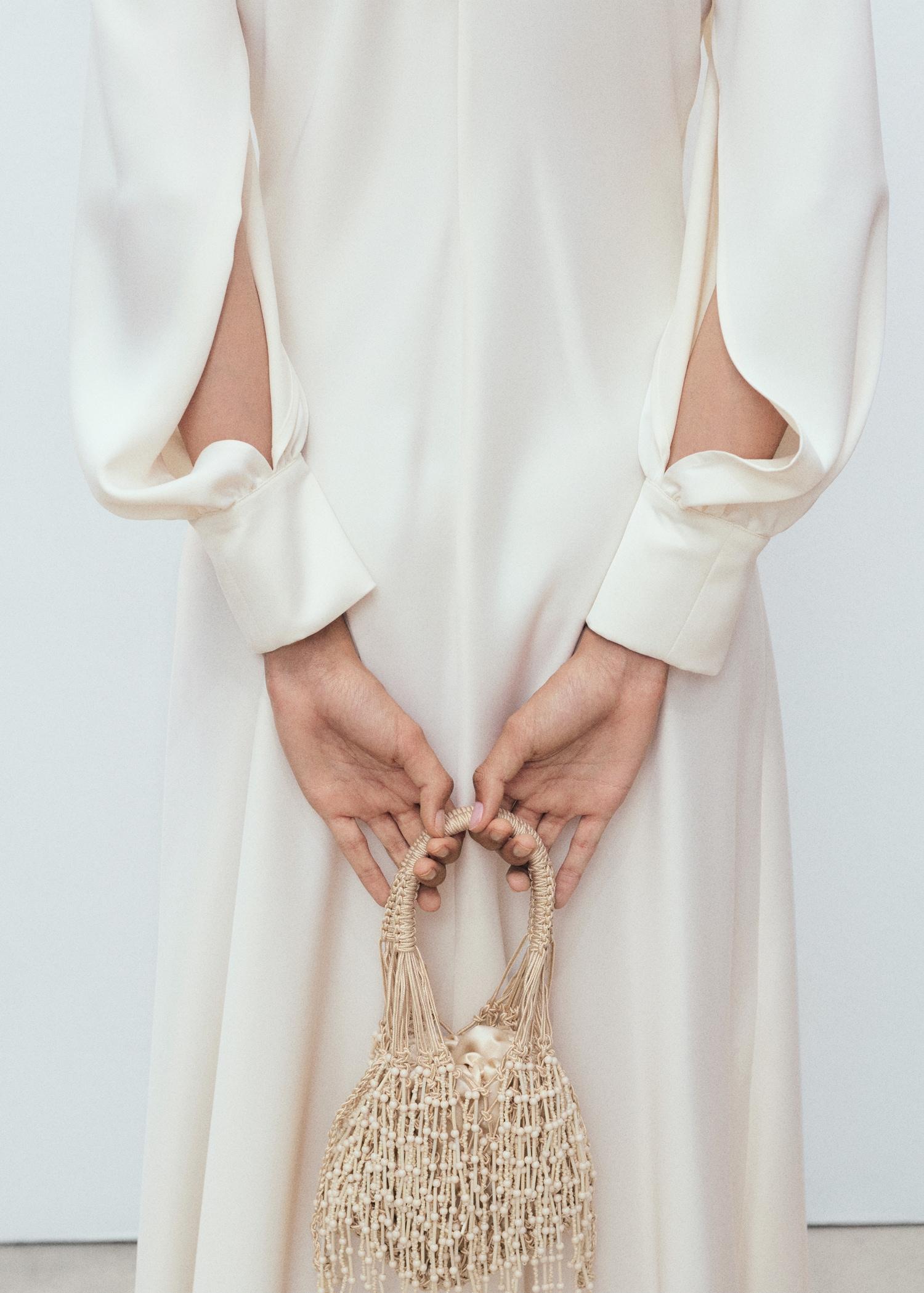 Satin dress with slit sleeves - Women | MANGO USA Product Image