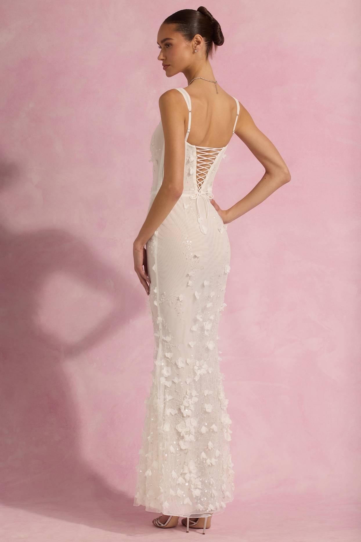 Embellished Fishtail Corset Gown in White Product Image