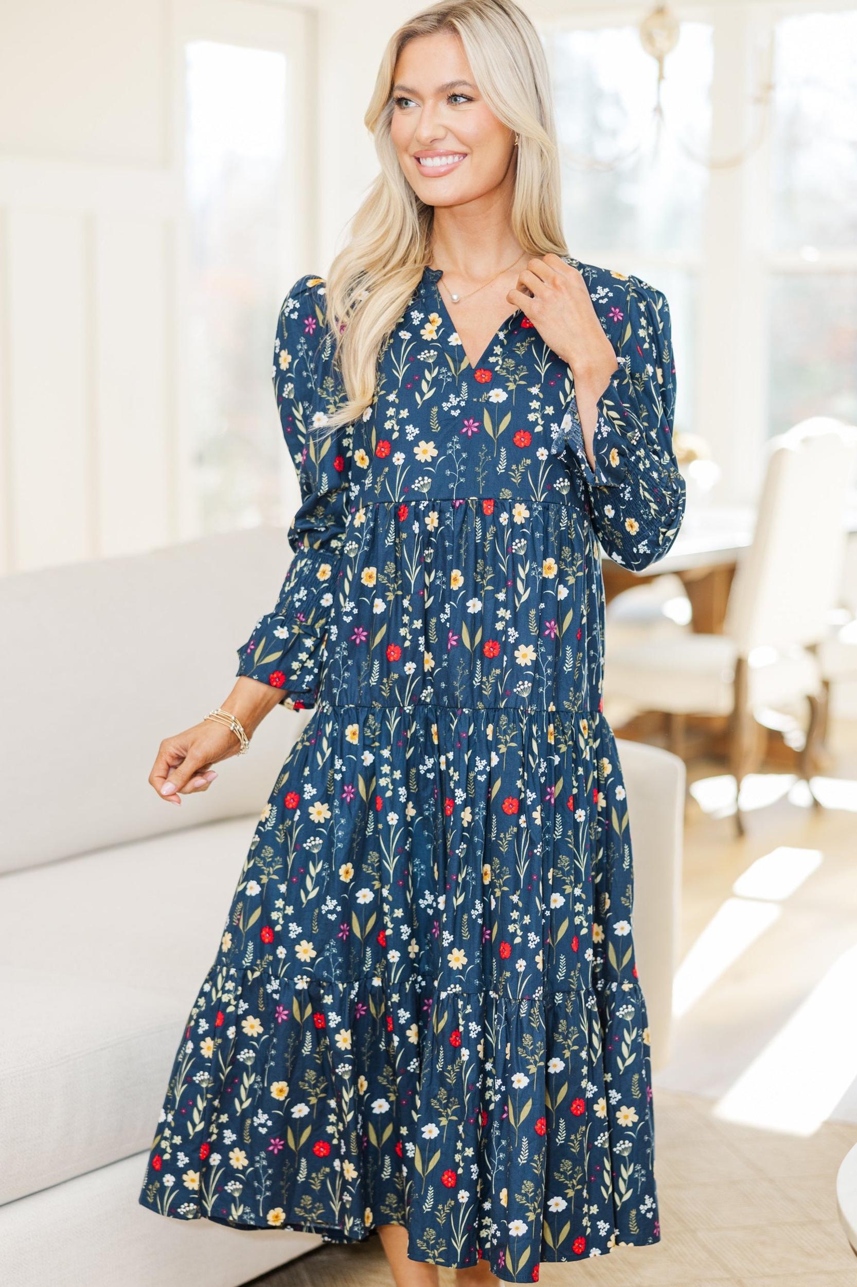 NURSING COLLECTION: What A Surprise Navy Floral Midi Dress Female Product Image