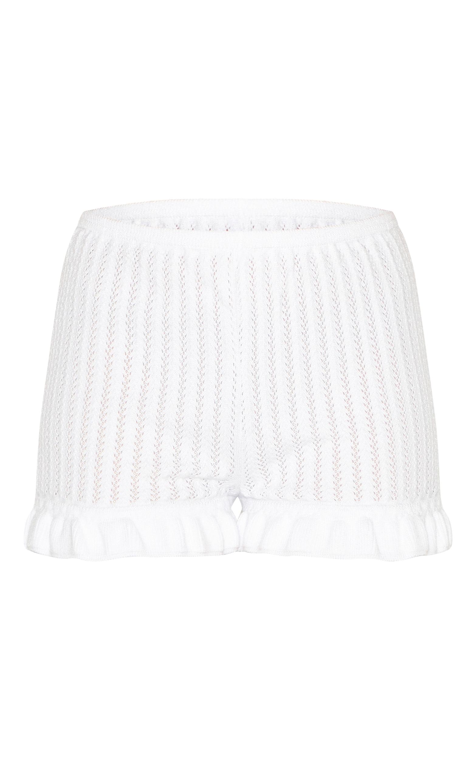 Petite White Knitted Frill Mini Shorts Product Image
