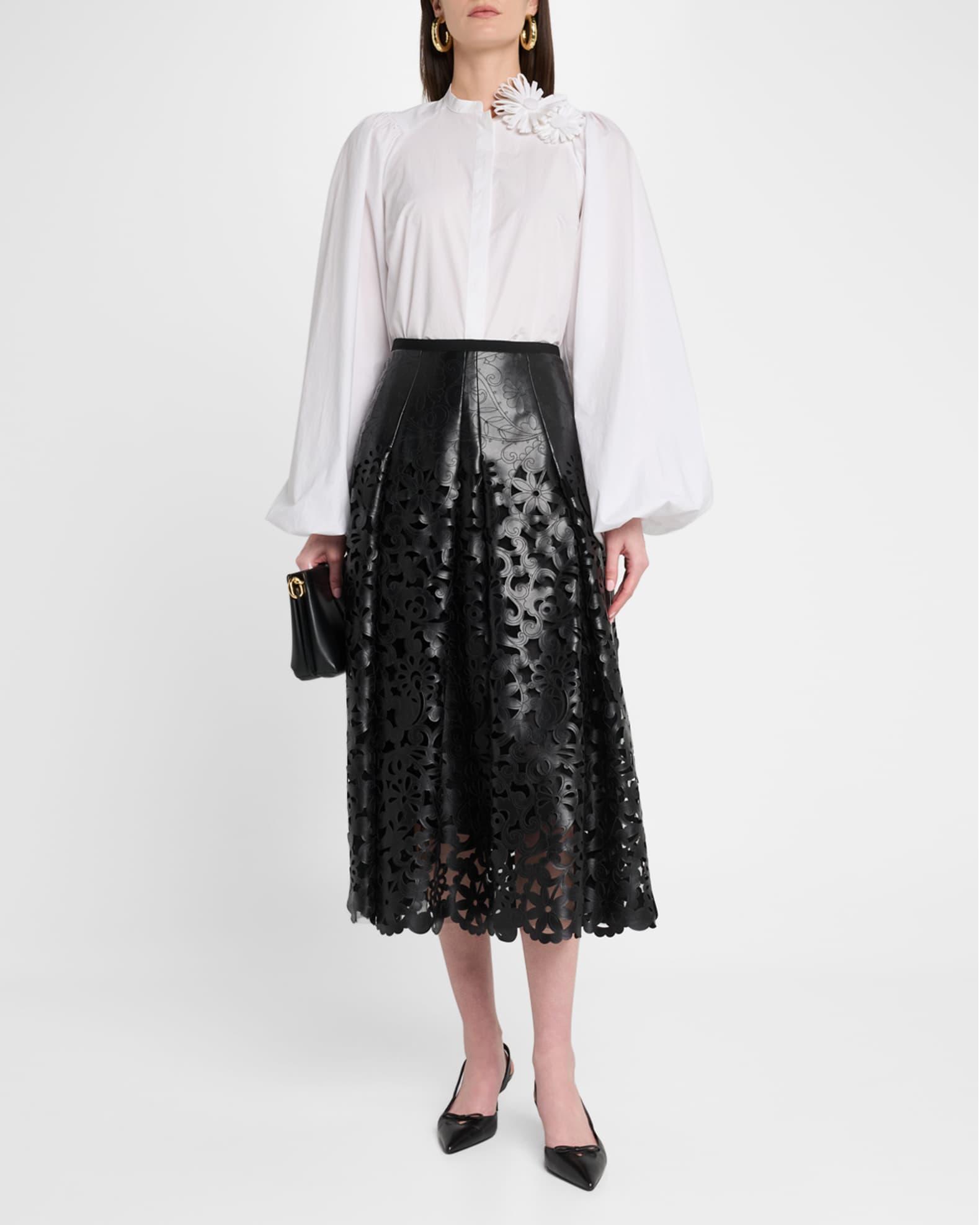 Flower Pin Balloon-Sleeve Cotton Blouse Product Image