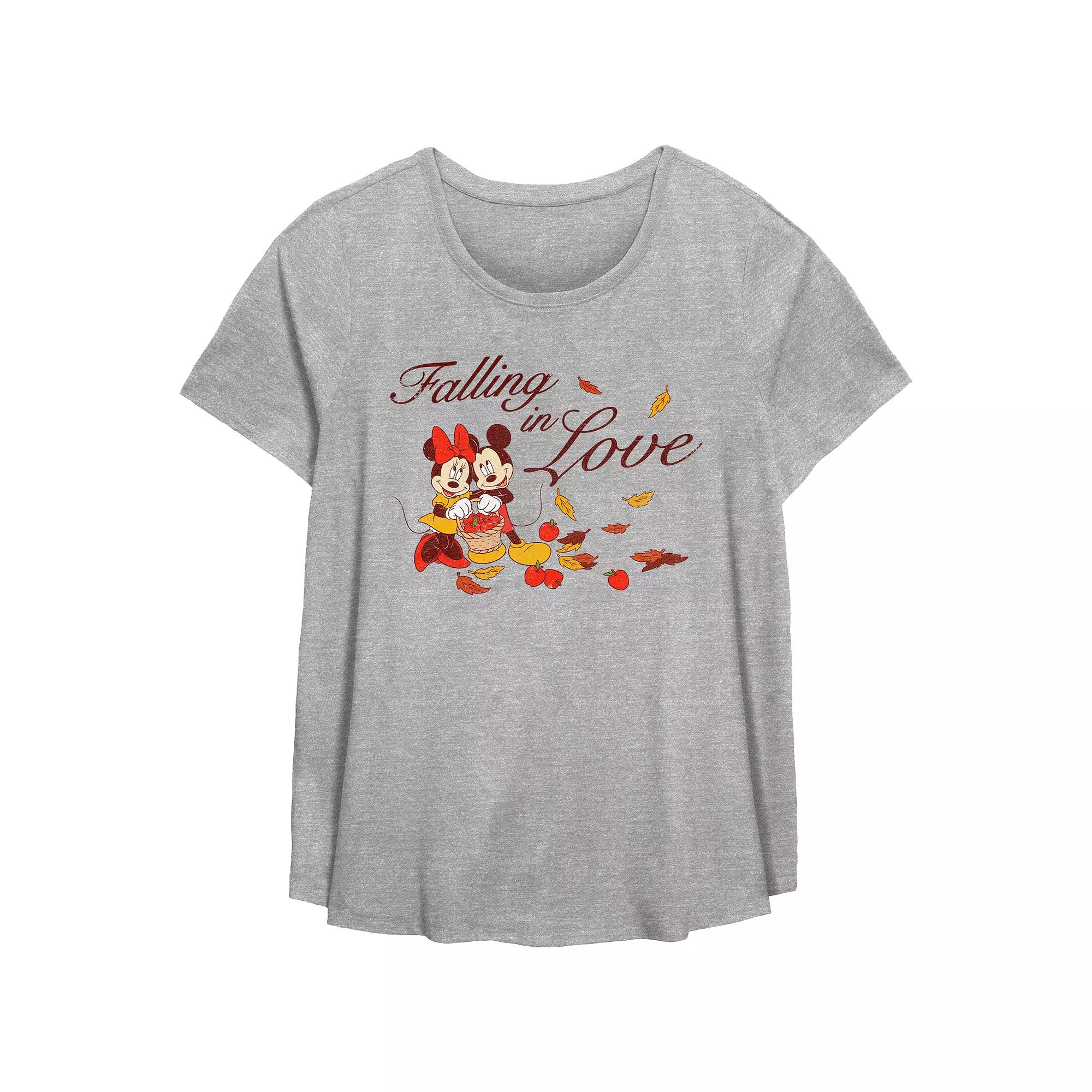 Disneys Mickey Mouse And Minnie Mouse Falling In Love Plus Size Flowy Graphic Tee, Womens Grey Gray Product Image
