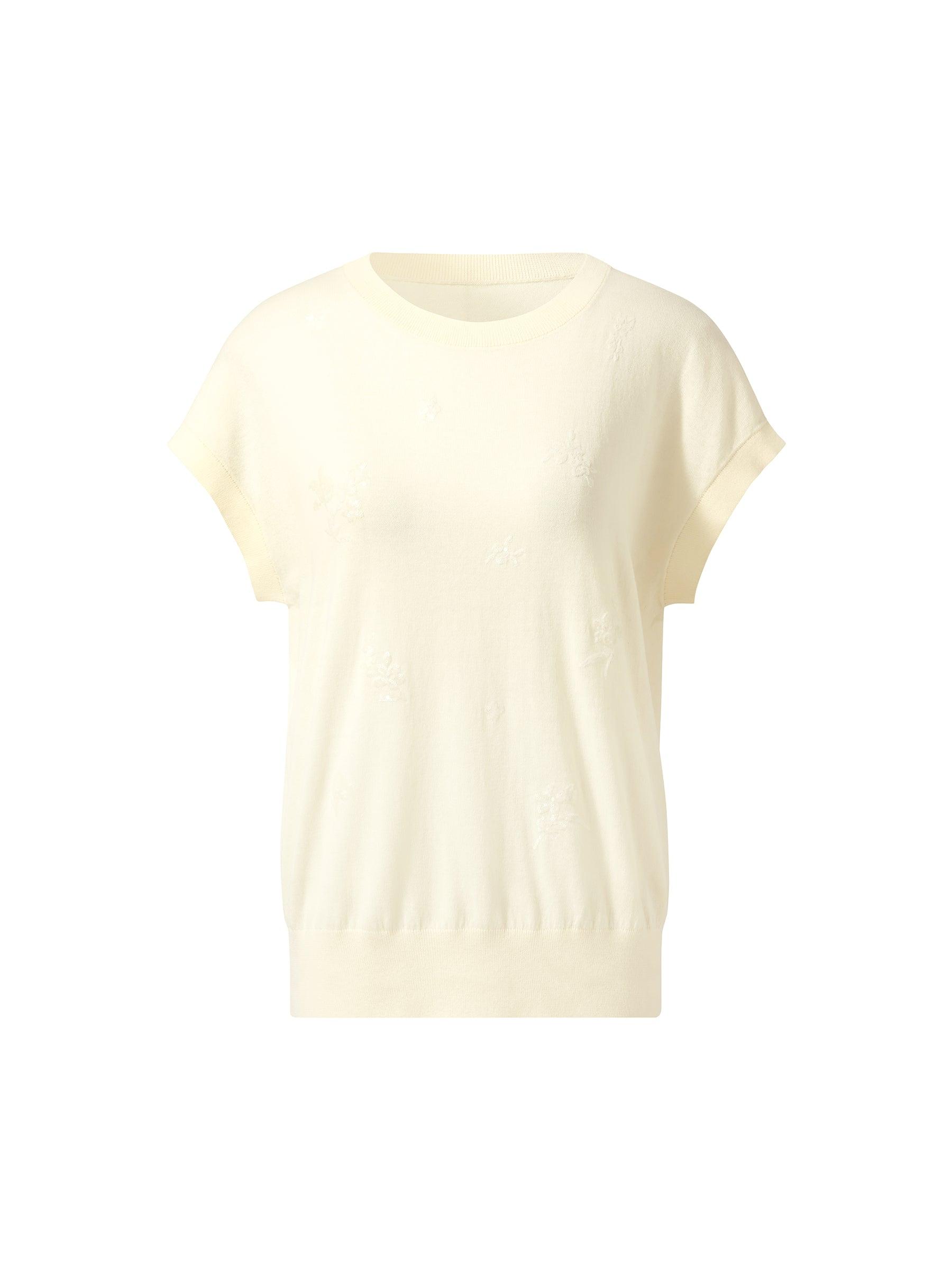 100% Cotton Sequined Embroidered Women Stretchy Knit Top Product Image