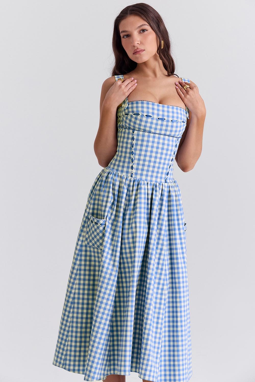 Vivien  regatta blue gingham midi sundress Product Image