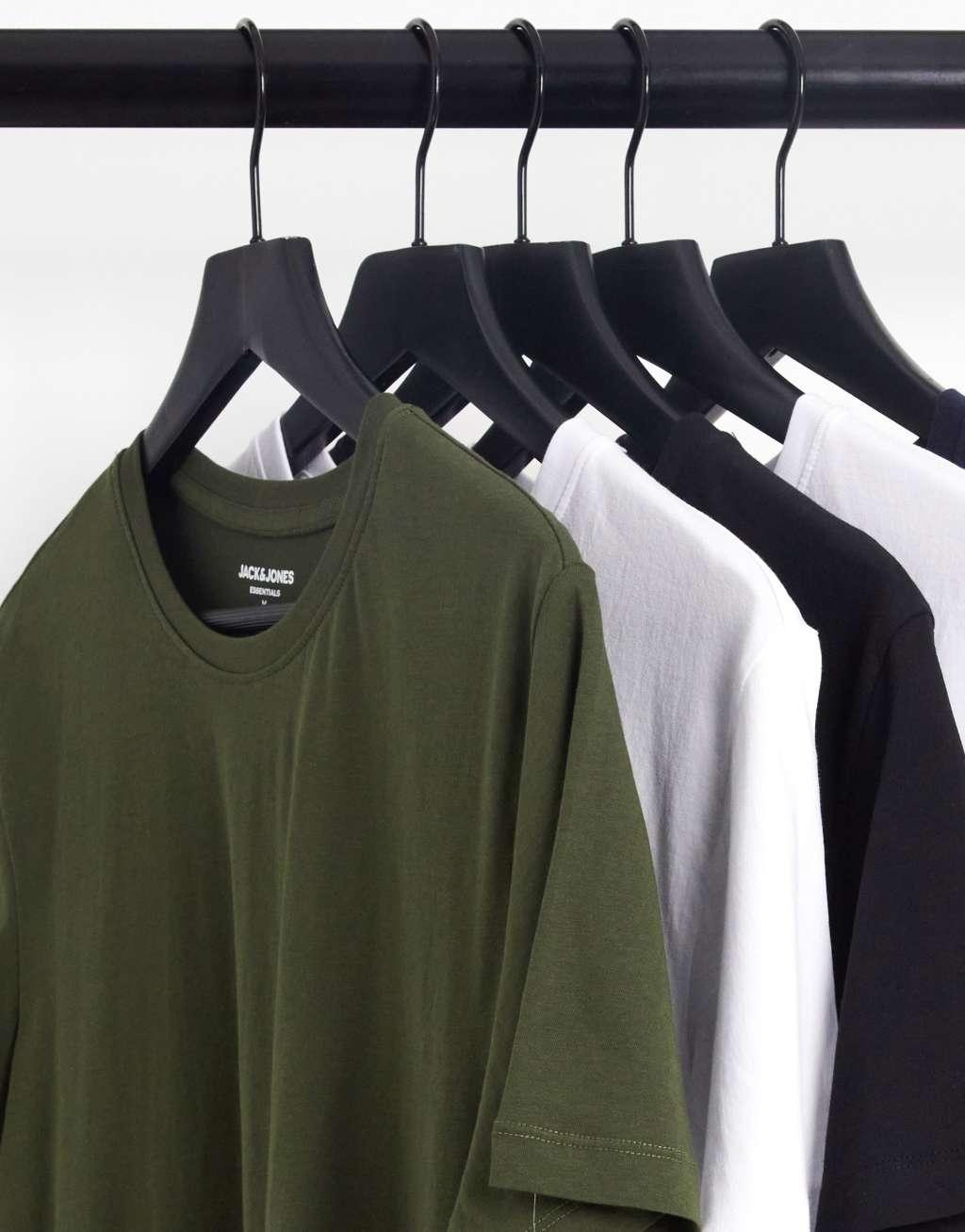 Jack & Jones 5 pack longline hem crew neck t-shirt in multi  Product Image