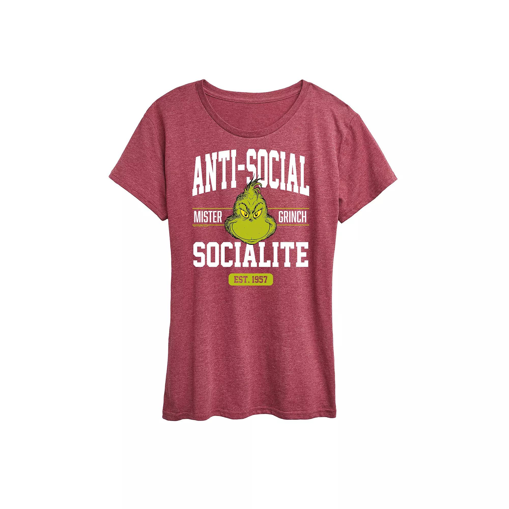 Women's Dr. Seuss The Grinch Anti Social Socialite Graphic Tee, Girl's,  Product Image