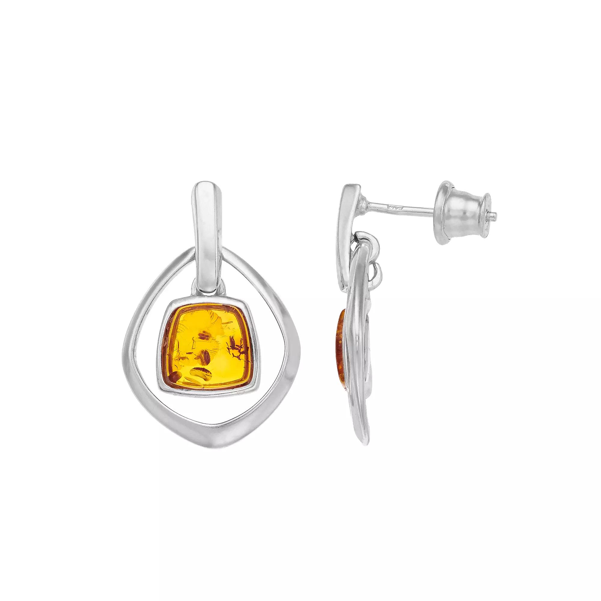 Sterling Silver Amber Geometric Earrings, Women's Product Image
