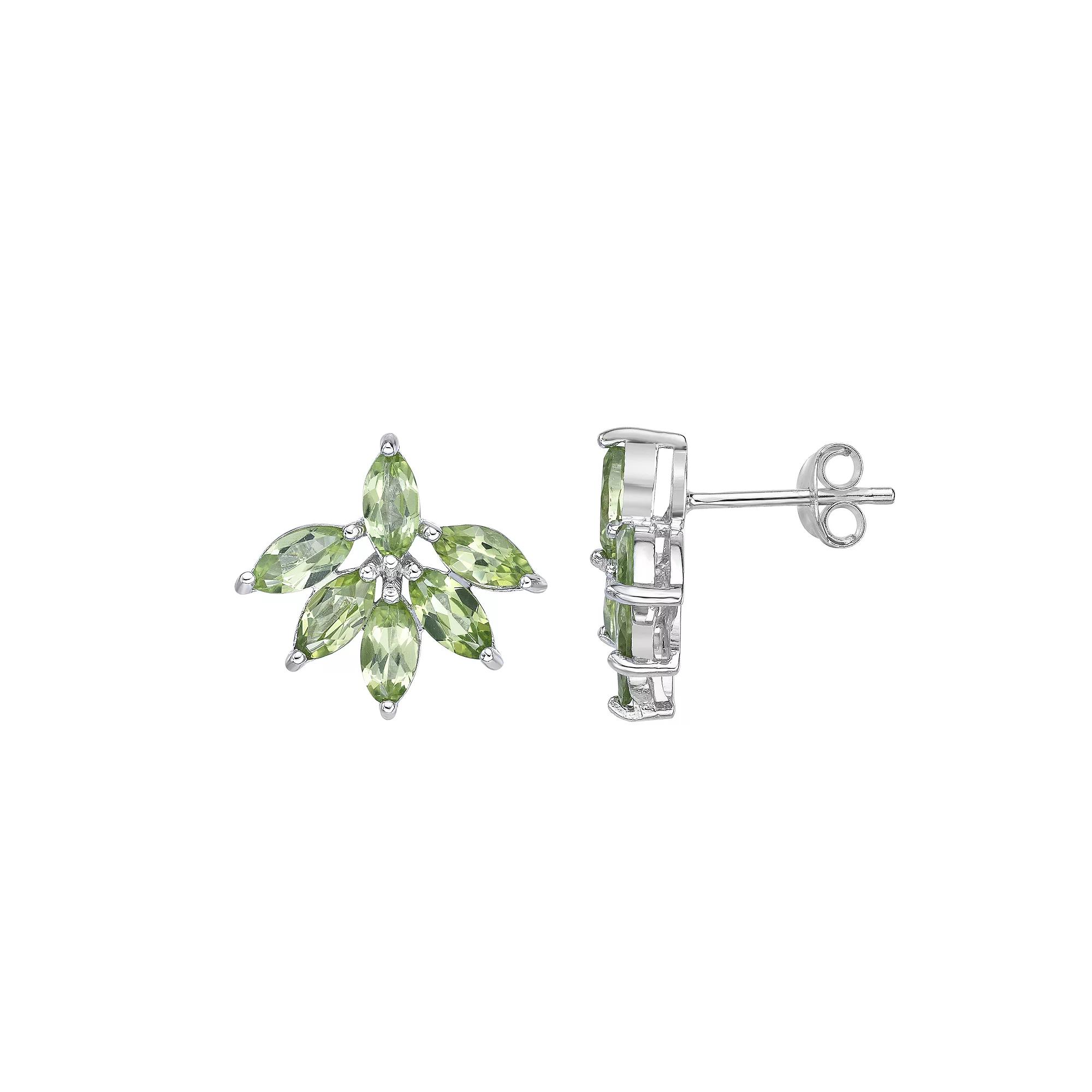 Gemminded Sterling Silver Peridot Flower Stud Earrings, Women's Product Image