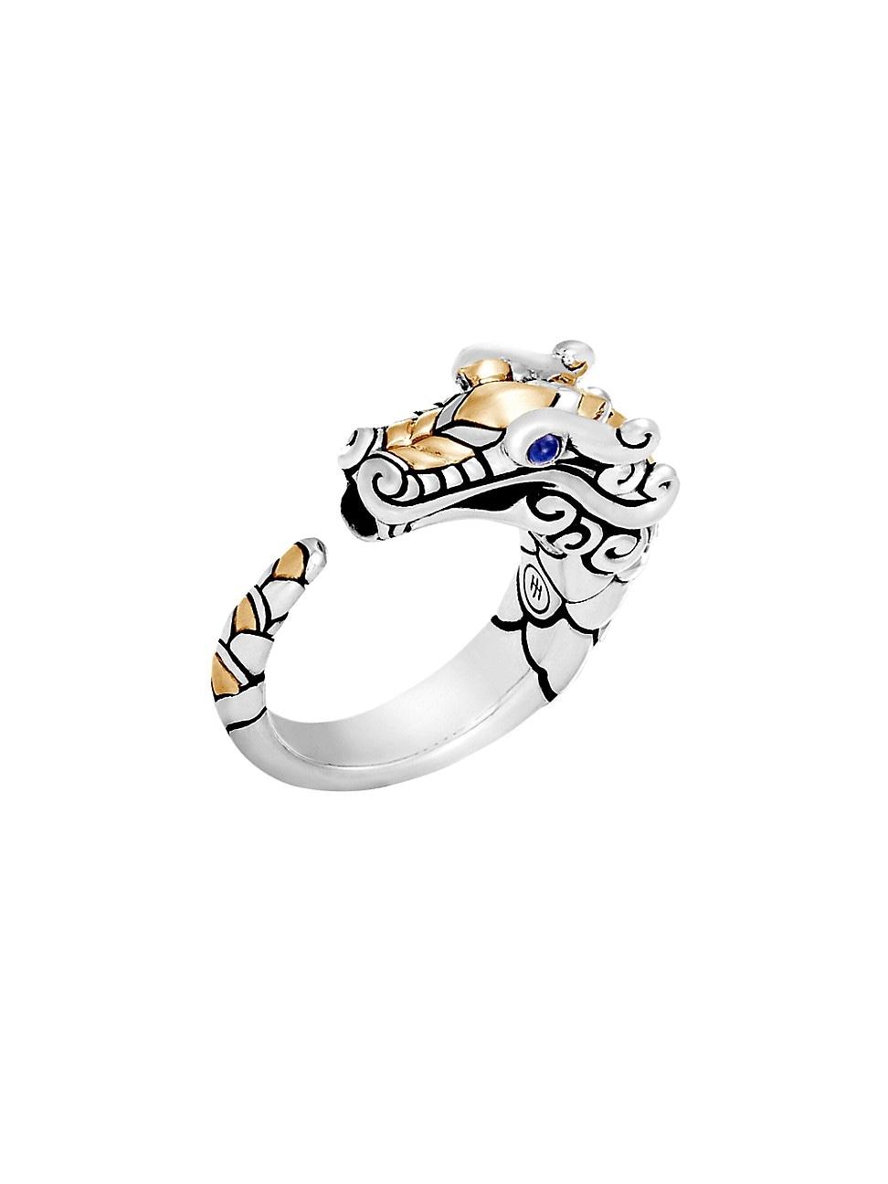 Womens Naga Dragon 18K Yellow Gold, Sterling Silver & Blue Sapphire Dragon Ring Product Image