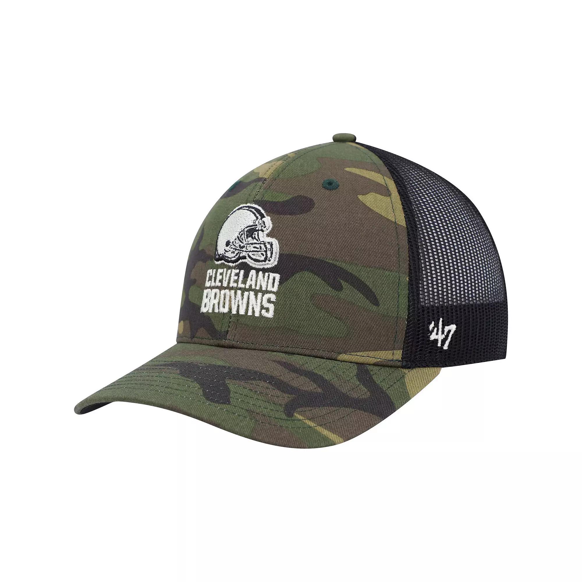 Men's '47 Camo/Black Cleveland Browns Trucker Adjustable Hat, Green Product Image