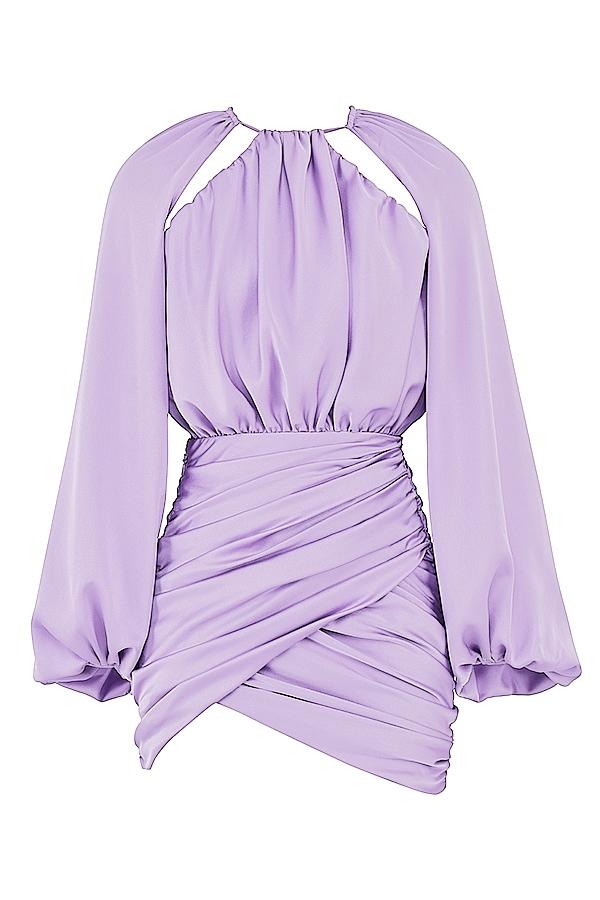 Kate  orchid satin wrap front mini dress - sale Product Image