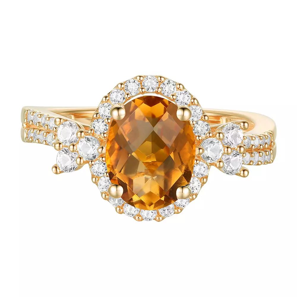 14k Gold Over Silver Oval-Cut Citrine & Lab-Created White Sapphire Halo Ring, Women's, Size: 7, Gold Tone Product Image