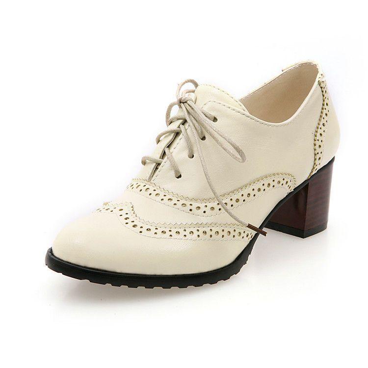 Chunky-Heel Wing-Tip Lace-Up Oxfords Product Image