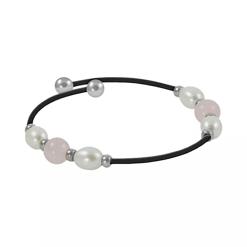 Sterling Silver Freshwater Cultured Pearl and Rose Quartz Stretch Bracelet, Womens, Freshwater White Product Image