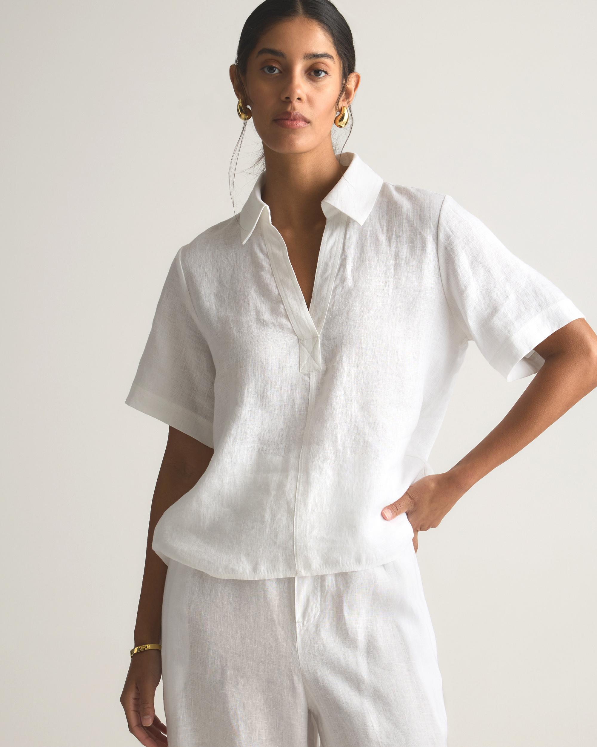 Quince | Women's 100% European Linen Short Sleeve Popover Top Product Image