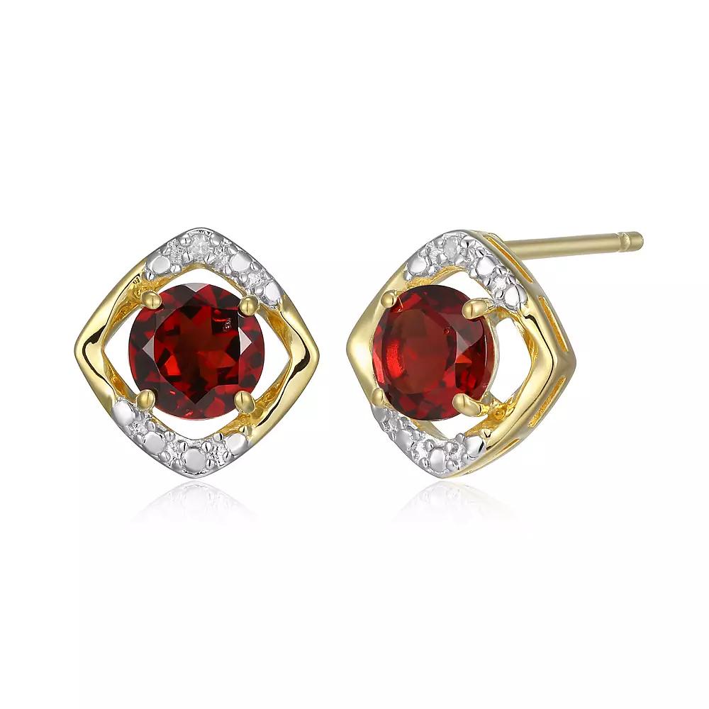 18k Gold Over Silver Gemstone & Diamond Accent Stud Earrings, Women's, January Gen Red Product Image