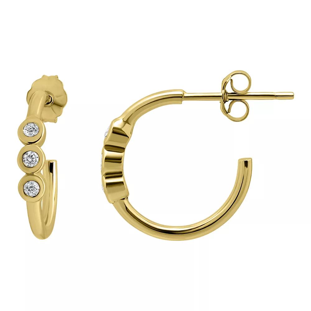 Aleure Precioso Sterling Silver Cubic Zirconia Station Trio 15 mm Hoop Earrings, Women's, Gold Tone Product Image