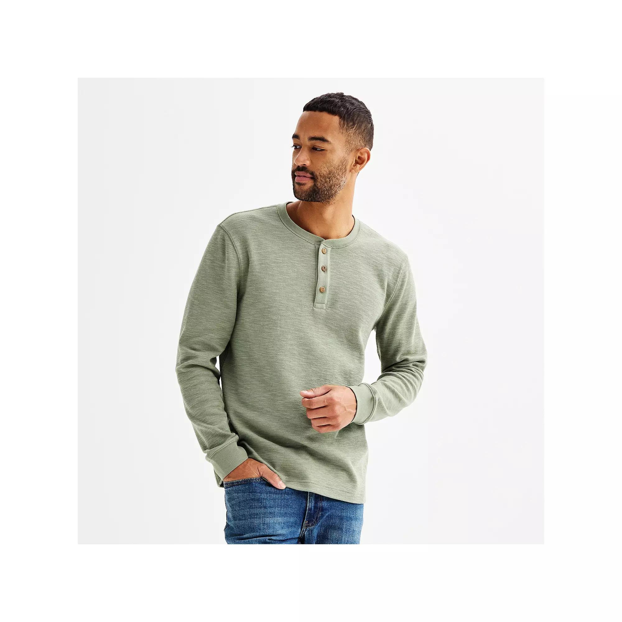 Mens Sonoma Goods For Life Long Sleeve Textured Henley Tee Green Product Image