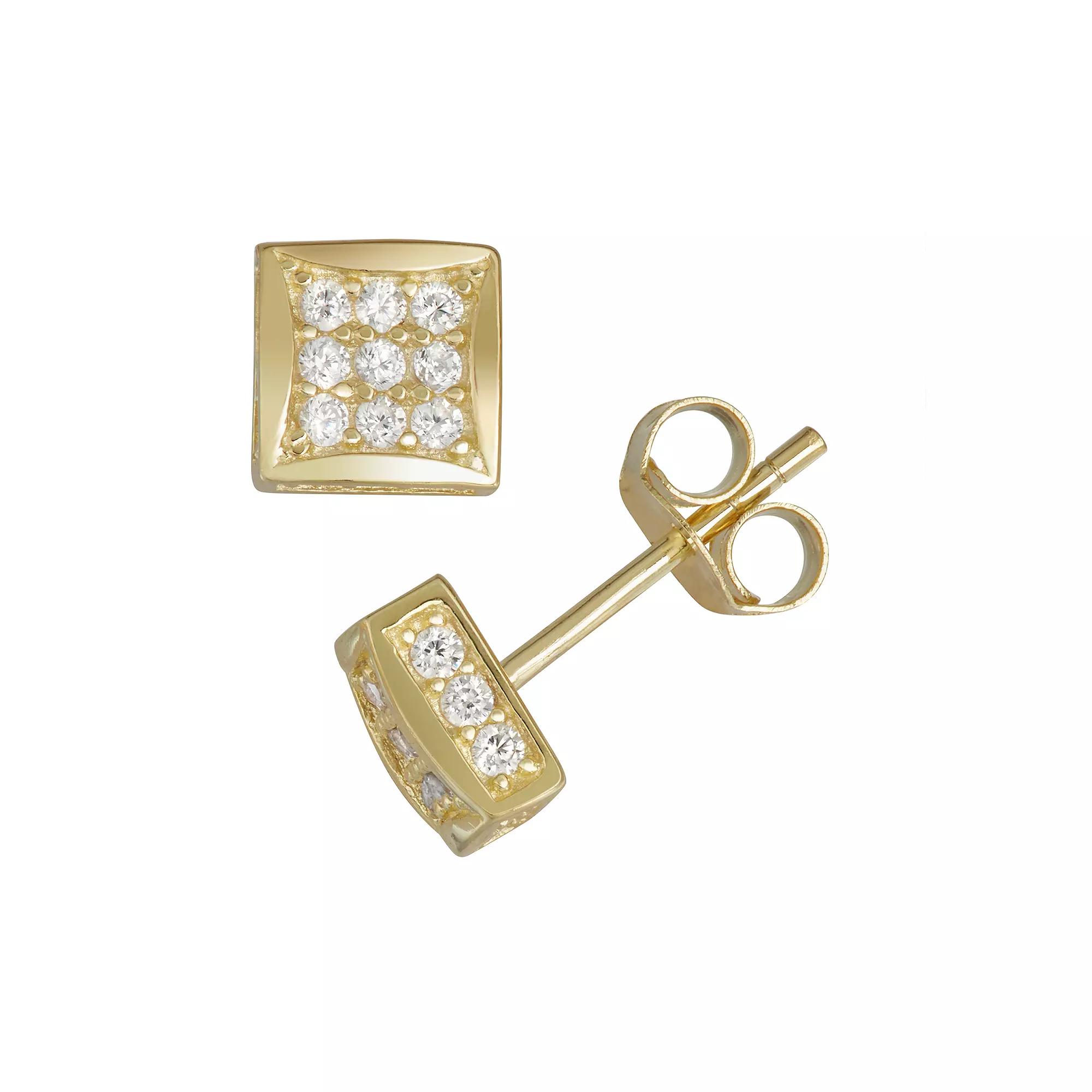 Designs by Gioelli Mens Gold Tone Sterling Silver Cubic Zirconia Stud Earrings, Silver Tone Product Image