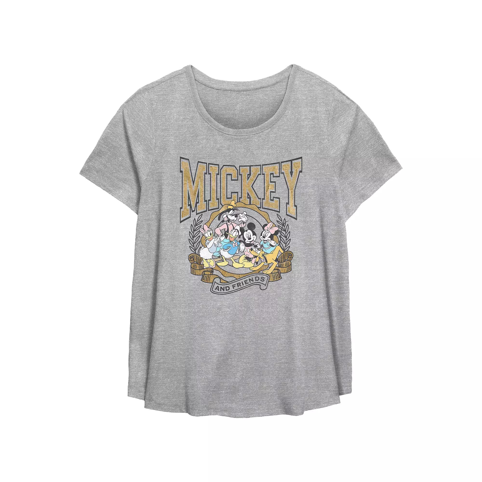 Disneys Mickey Mouse And Friends Crest Plus Size Flowy Graphic Tee, Womens Grey Gray Product Image