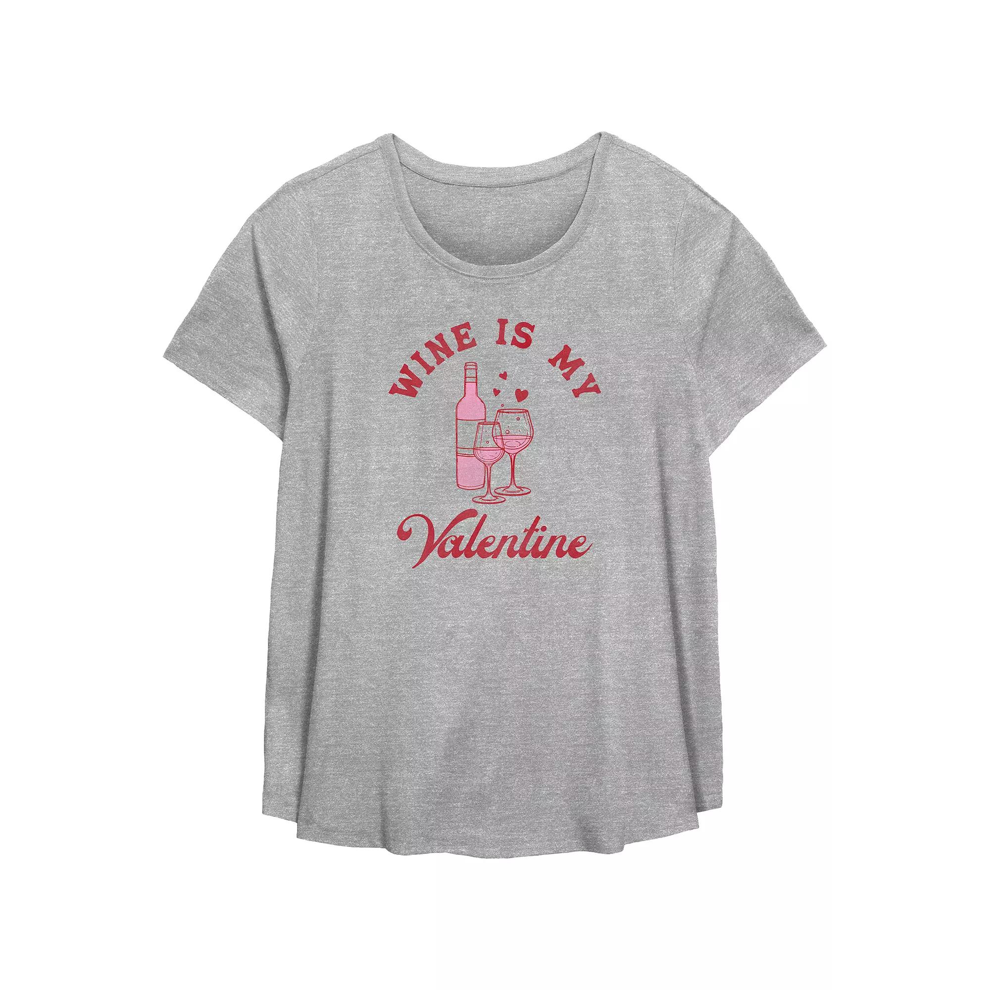 Plus Size Wine Is My Valentine Graphic Tee, Women's, Size: 3XL, Grey Gray Product Image